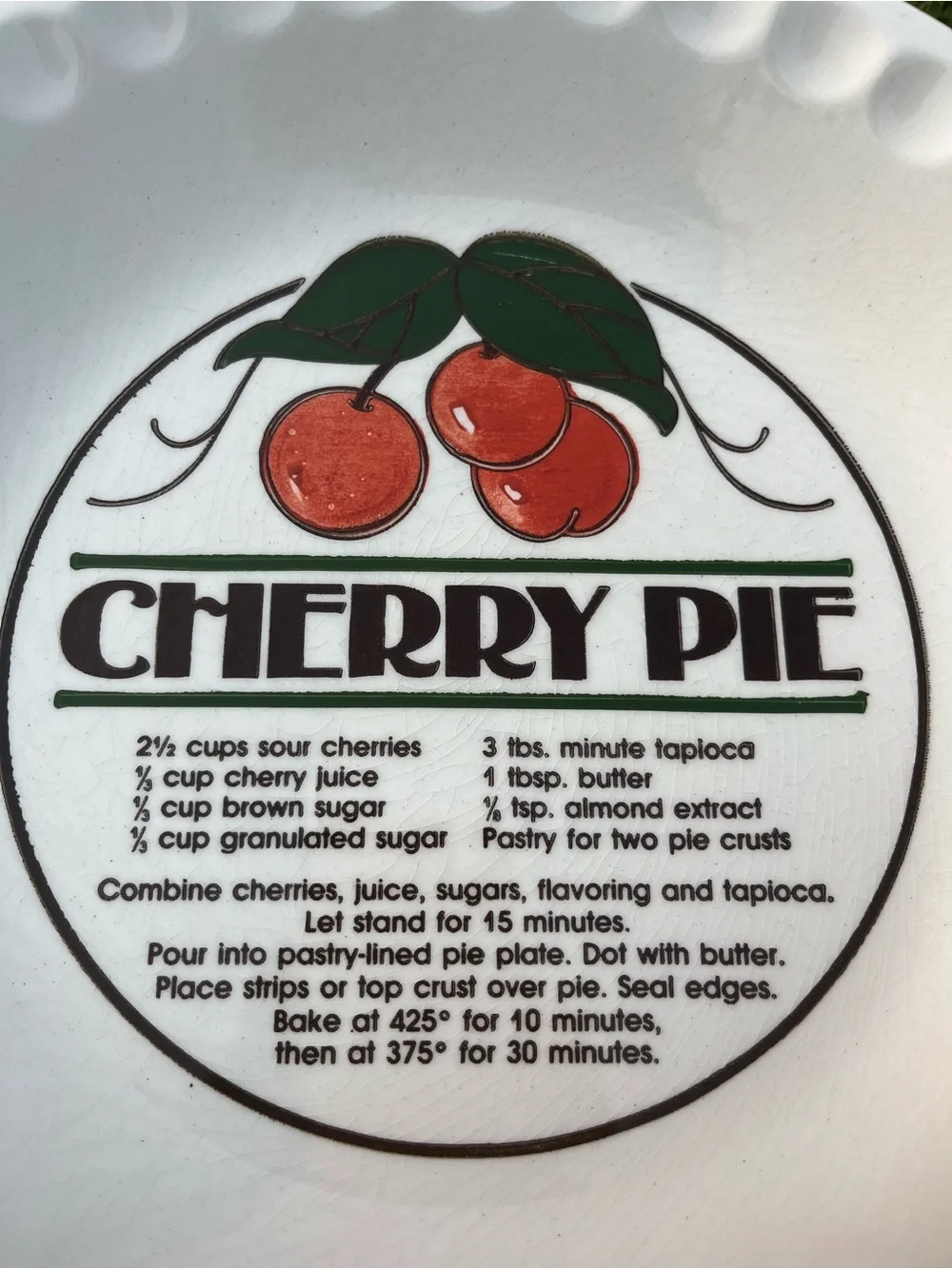 Cherry Pie Ceramic Pie Plate with Cherry Graphic